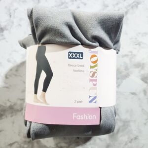 NWT Joyspun Fleece Lined Footless Tights Womens Size XXXL Black Gray - 2 Pack‎